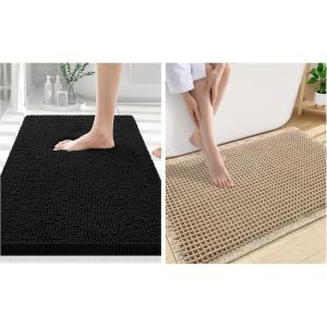 image:imageSmiry Bathroom Rugs Set 2 Piece30x20 Plus 30x20 Extra Soft Absorbent Bath Mats Non Slip Machine Washable Quick Dry Bath Rugs for Bathroom Floor Tub Shower BlackampBrown