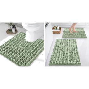 image:imageSmiry Bathroom Rugs Set 3 Piece Soft Absorbent Non Slip Rubber Backing Machine Washable Quick Dry Chenille Bath Rug Set for Tub Shower and Floor 30 x 2024 x 16 UShaped 24 x 20 Sage Green