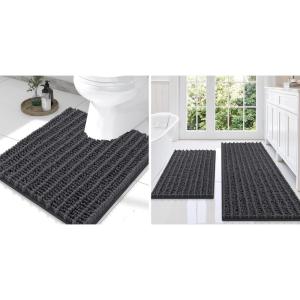 image:imageSmiry Bathroom Rugs Set 3 Piece Soft Absorbent Non Slip Rubber Backing Machine Washable Quick Dry Chenille Bath Rug Set for Tub Shower and Floor 47 x 2024 x 16 UShaped 24 x 20 Dark Grey