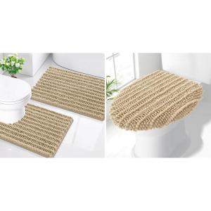 image:imageSmiry Bathroom Rugs Sets 2 Piece30x20 Plus 24x20 and Toilet Lid Cover 175x15 Soft and Absorbent Bath Mat Machine Washable NonSlip Plush Carpet Runner for Tub Shower and Home Decor Beige