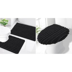 image:imageSmiry Bathroom Rugs Sets 2 Piece30x20 Plus 24x20 and Toilet Lid Cover 175x15 Soft and Absorbent Bath Mat Machine Washable NonSlip Plush Carpet Runner for Tub Shower and Home Decor Black