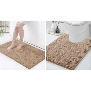 image:imageSmiry Chenille Bathroom Rugs 36x24 and UShaped Toilet Bath Rugs 24x20 Extra Soft and Absorbent Shaggy Bath Mat Machine Washable NonSlip Plush Carpet Beige