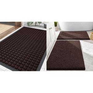 image:imageSmiry Front Door Mat Outside Entrance Brown 295 x 17 and Bathroom Rugs Sets 2 Piece Brown 30 x 20  24 x 16 2 Item Bundle