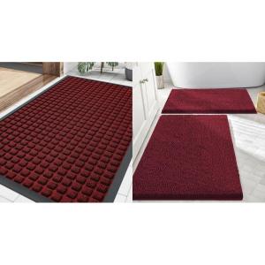 image:imageSmiry Front Door Mat Outside Entrance Red 295 x 17 and Bathroom Rugs Sets 2 Piece Burgundy 30 x 20  24 x 16 2 Item Bundle