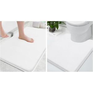 image:imageSmiry Memory Foam Bath Mat 30x20 and UShaped Toilet Bathroom Rugs 24x20Super Soft Absorbent Bathroom Rugs Non Slip Bath Rug Runner for Bathroom Floors White