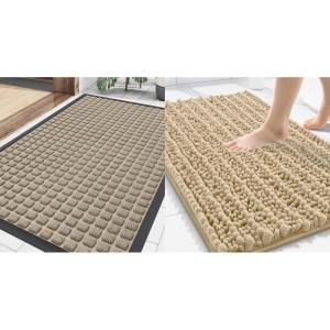 image:imageSmiry Front Door Mat Outside Entrance Beige 295 x 17 and Bathroom Rugs Mat Beige 30 x 20 2 Item Bundle