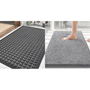 image:imageSmiry Front Door Mat Outside Entrance Grey 295 x 17 and Luxury Chenille Bathroom Rugs Grey 30 x 20 2 Item Bundle