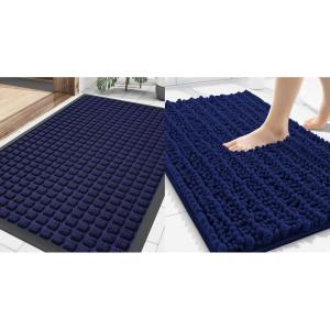 image:imageSmiry Front Door Mat Outside Entrance Navy Blue 295 x 17 and Bathroom Rugs Mat Navy Blue 30 x 20 2 Item Bundle