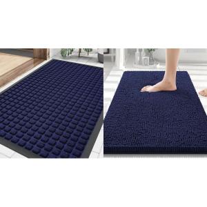 image:imageSmiry Front Door Mat Outside Entrance Navy Blue 295 x 17 and Luxury Chenille Bathroom Rugs Navy Blue 30 x 20 2 Item Bundle