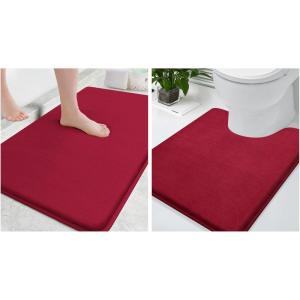 image:imageSmiry Memory Foam Bath Mat 30x20 and 24x20 UShaped Toilet Extra Soft Absorbent Bathroom Rugs Non Slip Bath Rug Runner for Shower Bathroom Floors Burgundy