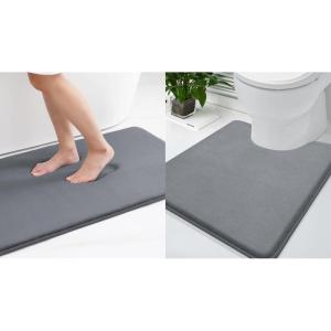 image:imageSmiry Memory Foam Bath Mat 36x24 and 24x20 UShaped Toilet Extra Soft Absorbent Bathroom Rugs Non Slip Bath Rug Runner for Shower Bathroom Floors Dark Grey