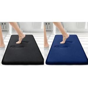image:imageSmiry Memory Foam Bath Mat30x20Black and Navy Blue Extra Soft and Absorbent Bathroom Mats Non Slip Washable Carpet for Floor Shower and Tub