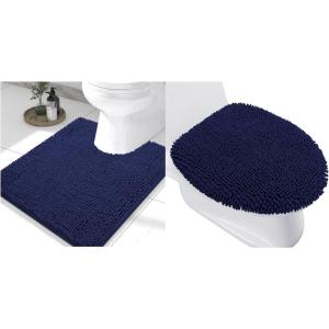 image:imageSmiry Toilet Rugs UShaped 24x20 and Toilet Lid Cover 175x15 Soft and Absorbent Shaggy Bath Mat Machine Washable NonSlip Plush Carpet Runner for Tub Shower and Floor Home DecorNavy Blue