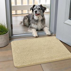 image:imageSmiry Dog Door Mat for Muddy Paws 59x24 Absorbs Moisture and Dirt Doormat NonSlip Washable Quick Dry Chenille Front Door Mat Indoor Entrance Entryway Carpet for Inside Floor CamelCream White