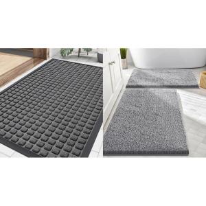 image:imageSmiry Front Door Mat Outside Entrance Grey 295 x 17 and Bathroom Rugs Sets 2 Piece Grey 30 x 20  24 x 16 2 Item Bundle