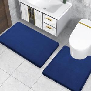 image:imageSmiry Memory Foam Bath Mat 24x16 and 24x20 UShaped Toilet Extra Soft Absorbent Bathroom Rugs Non Slip Bath Rug Runner for Shower Bathroom Floors Navy Blue