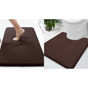 image:imageSmiry Memory Foam Bath Mat 30x20 and 24x20 UShaped Toilet Extra Soft Absorbent Bathroom Rugs Non Slip Bath Rug Runner for Shower Bathroom Floors Brown