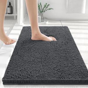 image:imagesmiry Soft Chenille Bath Mats for Bathroom Floor Non Slip Soft Bath Floor Mat Absorbent Runner Rug Bathroom Pedestal Mat 16x24 inches  40x60 cm Dark Grey