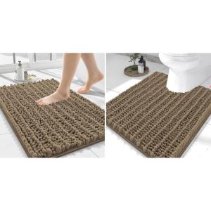 image:imageSmiry Bathroom Rugs Mat Set 2 Piece 24X16UShaped 24x20 Extra Soft Absorbent Non Slip Rubber Backing Machine Washable Quick Dry Chenille Bath Rug Set for Tub Shower and FloorCamel