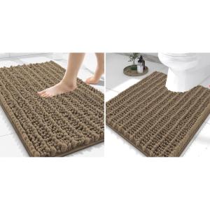 image:imageSmiry Bathroom Rugs Mat Set 2 Piece 30X20UShaped 24x20 Extra Soft Absorbent Non Slip Rubber Backing Machine Washable Quick Dry Chenille Bath Rug Set for Tub Shower and FloorCamel