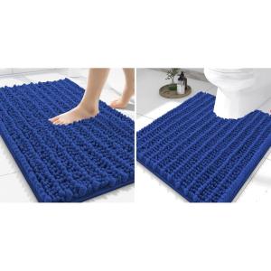 image:imageSmiry Bathroom Rugs Mat Set 2 Piece 30X20UShaped 24x20 Extra Soft Absorbent Non Slip Rubber Backing Machine Washable Quick Dry Chenille Bath Rug Set for Tub Shower and FloorRoyal Blue