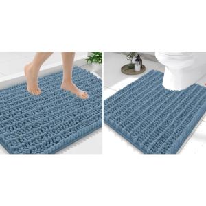 image:imageSmiry Bathroom Rugs Mat Set 2 Piece 36X24UShaped 24x20 Extra Soft Absorbent Non Slip Rubber Backing Machine Washable Quick Dry Chenille Bath Rug Set for Tub Shower and FloorGrayish Blue