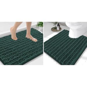 image:imageSmiry Bathroom Rugs Mat Set 2 Piece 36X24UShaped 24x20 Extra Soft Absorbent Non Slip Rubber Backing Machine Washable Quick Dry Chenille Bath Rug Set for Tub Shower and FloorGreen
