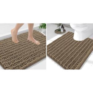 image:imageSmiry Bathroom Rugs Mat Set 2 Piece 36X24UShaped 24x20 Extra Soft Absorbent Non Slip Rubber Backing Machine Washable Quick Dry Chenille Bath Rug Set for Tub Shower and FloorCamel