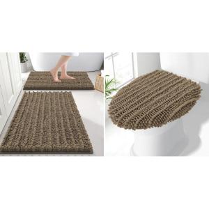 image:imageSmiry Bathroom Rugs Set 2 Piece30x20 Plus 24x16 and Toilet Lid Cover 175x15 Soft and Absorbent Bath Mat Machine Washable NonSlip Plush Carpet Runner for Tub Shower and Floor Home DecorCamel