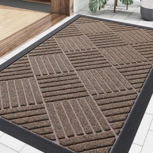 image:imageSmiry Front Door Mat Outside Entrance Heavy Duty Outdoor Indoor Mat Natural Rubber Doormat Non Slip Trap Dirt and Moisture Easy Clean Low Profile Patio Porch Entryway Mat 295x17 VioletMix Brown