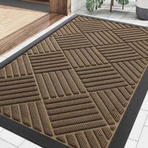 image:imageSmiry Front Door Mat Outside Entrance Heavy Duty Outdoor Indoor Mat Natural Rubber Doormat Non Slip Trap Dirt and Moisture Easy Clean Low Profile Patio Porch Entryway Mat 295x17 VioletBrown
