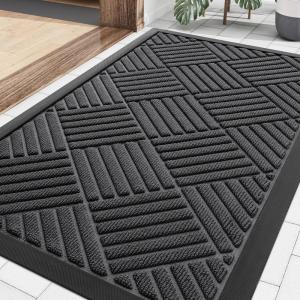 image:imageSmiry Front Door Mat Outside Entrance Heavy Duty Outdoor Indoor Mat Natural Rubber Doormat Non Slip Trap Dirt and Moisture Easy Clean Low Profile Patio Porch Entryway Mat 295x17 VioletLight Grey