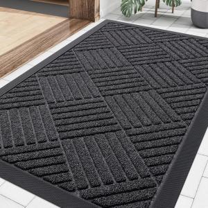 image:imageSmiry Front Door Mat Outside Entrance Heavy Duty Outdoor Indoor Mat Natural Rubber Doormat Non Slip Trap Dirt and Moisture Easy Clean Low Profile Patio Porch Entryway Mat 295x17 VioletBlack Grey