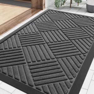 image:imageSmiry Front Door Mat Outside Entrance Heavy Duty Outdoor Indoor Mat Natural Rubber Doormat Non Slip Trap Dirt and Moisture Easy Clean Low Profile Patio Porch Entryway Mat 295x17 VioletGrey