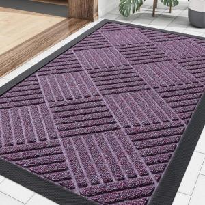 image:imageSmiry Front Door Mat Outside Entrance Heavy Duty Outdoor Indoor Mat Natural Rubber Doormat Non Slip Trap Dirt and Moisture Easy Clean Low Profile Patio Porch Entryway Mat 295x17 VioletViolet