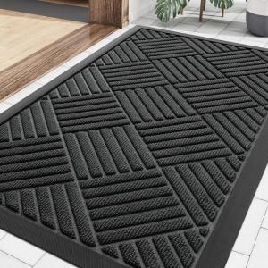 image:imageSmiry Front Door Mat Outside Entrance Heavy Duty Outdoor Indoor Mat Natural Rubber Doormat Non Slip Trap Dirt and Moisture Easy Clean Low Profile Patio Porch Entryway Mat 295x17 VioletBlack