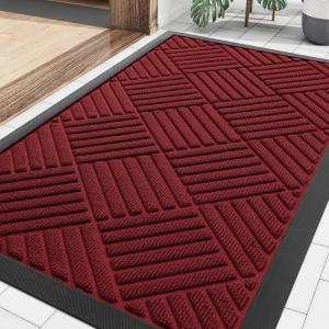 image:imageSmiry Front Door Mat Outside Entrance Heavy Duty Outdoor Indoor Mat Natural Rubber Doormat Non Slip Trap Dirt and Moisture Easy Clean Low Profile Patio Porch Entryway Mat 295x17 VioletWine Red