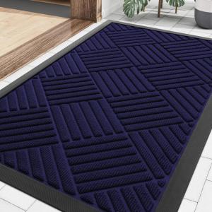 image:imageSmiry Front Door Mat Outside Entrance Heavy Duty Outdoor Indoor Mat Natural Rubber Doormat Non Slip Trap Dirt and Moisture Easy Clean Low Profile Patio Porch Entryway Mat 295x17 VioletBlack Blue
