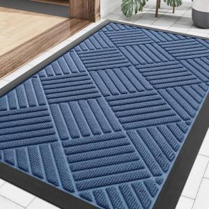 image:imageSmiry Front Door Mat Outside Entrance Heavy Duty Outdoor Indoor Mat Natural Rubber Doormat Non Slip Trap Dirt and Moisture Easy Clean Low Profile Patio Porch Entryway Mat 295x17 VioletBlue