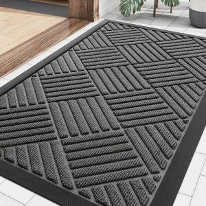 image:imageSmiry Front Door Mat Outside Entrance Heavy Duty Outdoor Indoor Mat Natural Rubber Doormat Non Slip Trap Dirt and Moisture Easy Clean Low Profile Patio Porch Entryway Mat 295x17 VioletMix Black