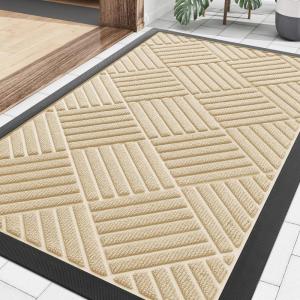 image:imageSmiry Front Door Mat Outside Entrance Heavy Duty Outdoor Indoor Mat Natural Rubber Doormat Non Slip Trap Dirt and Moisture Easy Clean Low Profile Patio Porch Entryway Mat 295x17 VioletBeige