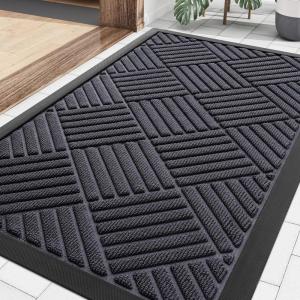 image:imageSmiry Front Door Mat Outside Entrance Heavy Duty Outdoor Indoor Mat Natural Rubber Doormat Non Slip Trap Dirt and Moisture Easy Clean Low Profile Patio Porch Entryway Mat 295x17 VioletDark Grey