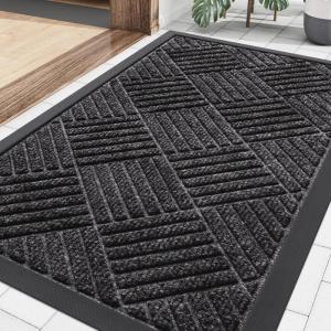 image:imageSmiry Front Door Mat Outside Entrance Heavy Duty Outdoor Indoor Mat Natural Rubber Doormat Non Slip Trap Dirt and Moisture Easy Clean Low Profile Patio Porch Entryway Mat 295x17 VioletSilver Grey