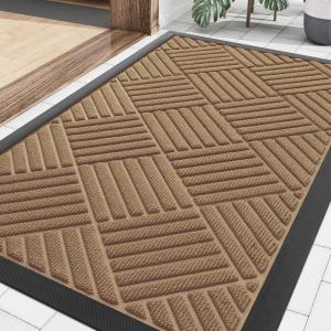 image:imageSmiry Front Door Mat Outside Entrance Heavy Duty Outdoor Indoor Mat Natural Rubber Doormat Non Slip Trap Dirt and Moisture Easy Clean Low Profile Patio Porch Entryway Mat 295x17 VioletCoffee