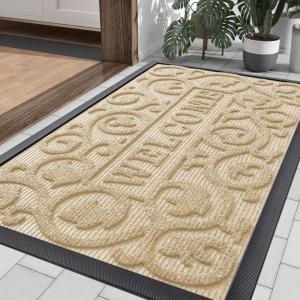 image:imageSmiry Welcome Door Mat Outside Entrance Heavy Duty Trap Dirt and Moisture Easy Clean Low Profile Patio Porch Indoor Outdoor Front Doormat for Entry 47x32 Inch BrownBeige