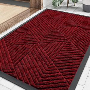 image:imageSmiry Welcome Door Mat Outside Entrance Heavy Duty Trap Dirt and Moisture Easy Clean Low Profile Patio Porch Indoor Outdoor Front Doormat for Entry 47x32 Inch BrownDeep Red