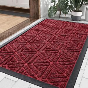 image:imageSmiry Welcome Door Mat Outside Entrance Heavy Duty Trap Dirt and Moisture Easy Clean Low Profile Patio Porch Indoor Outdoor Front Doormat for Entry 47x32 Inch BrownWine Red