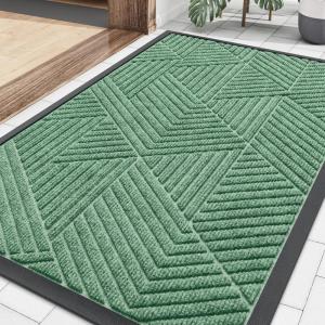 image:imageSmiry Welcome Door Mat Outside Entrance Heavy Duty Trap Dirt and Moisture Easy Clean Low Profile Patio Porch Indoor Outdoor Front Doormat for Entry 47x32 Inch BrownMint Green