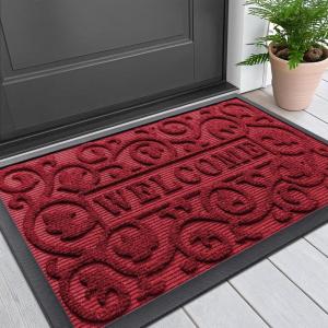 image:imageSmiry Welcome Door Mat Outside Entrance Heavy Duty Trap Dirt and Moisture Easy Clean Low Profile Patio Porch Indoor Outdoor Front Doormat for Entry 47x32 Inch BrownBurgundy