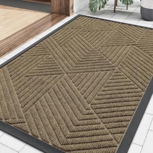 image:imageSmiry Welcome Door Mat Outside Entrance Heavy Duty Trap Dirt and Moisture Easy Clean Low Profile Patio Porch Indoor Outdoor Front Doormat for Entry 47x32 Inch BrownCamel